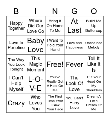 Classic Love Songs Bingo Card