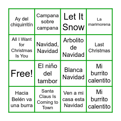 Bingo Musical Bingo Card
