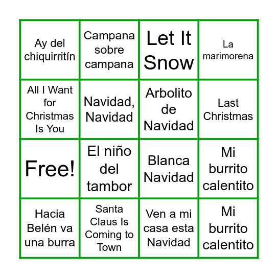 Bingo Musical Bingo Card
