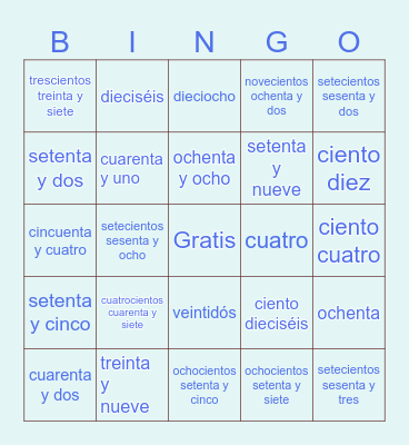Los números (0 - 1001) Bingo Card