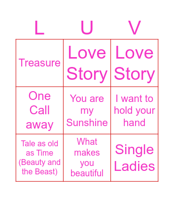 Name that LOVE Bingo Card
