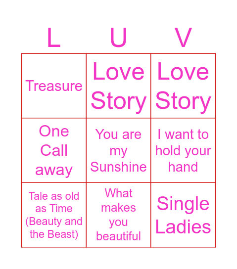 Name that LOVE Bingo Card