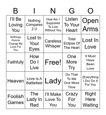All About Romance Bingo Card
