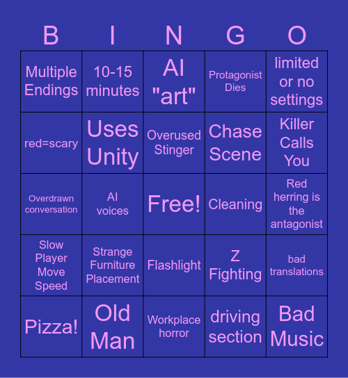 Itch.io Horror Game Bingo Card