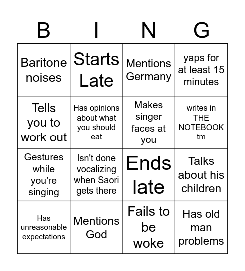 Ray Lesson Bingo Card