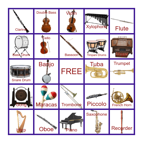 Musical Instruments Bingo Card