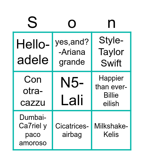Canciones Bingo Card