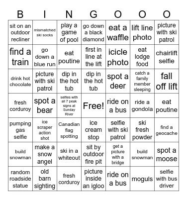 Olivia’s Ski Trip Bingo Card Bingo Card