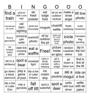 Mr. Paddy’s Ski Trip Bingo Card Bingo Card