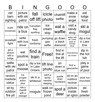 Shannon’s Ski Trip Bingo Card Bingo Card