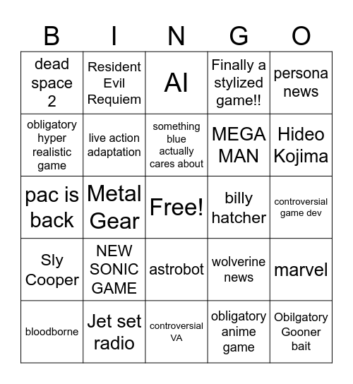 state of play Bingo Card