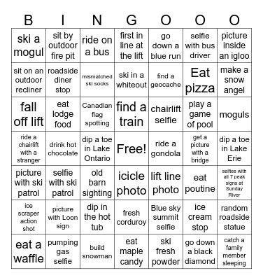 Ian’s Ski Trip Bingo Card Bingo Card