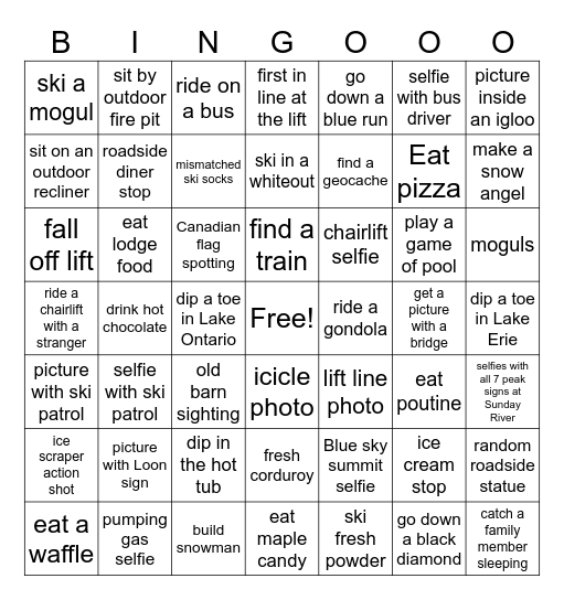 Ian’s Ski Trip Bingo Card Bingo Card
