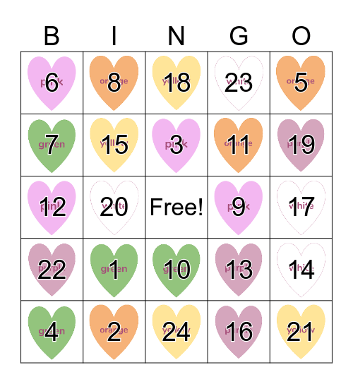 Valentines Day Bingo Card