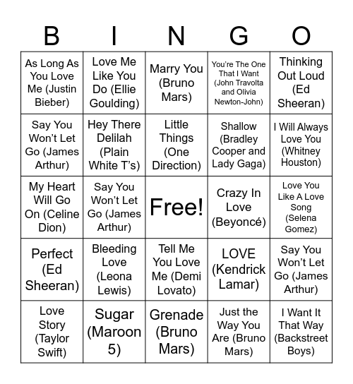 Valentine's Day Singo! Bingo Card