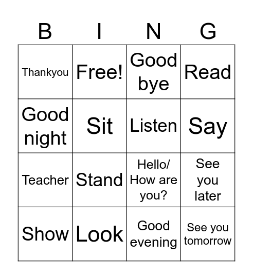 Greetings & Instructions Bingo Card