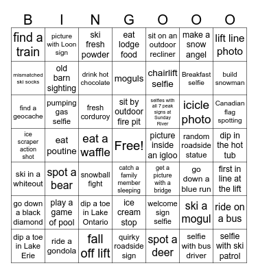 Jules’s Ski Trip Bingo Card Bingo Card