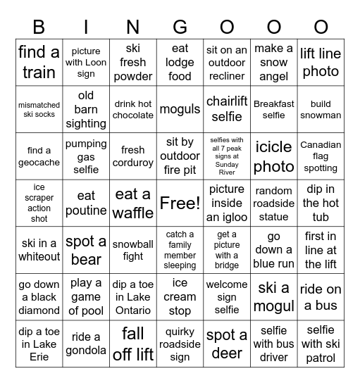 Jules’s Ski Trip Bingo Card Bingo Card