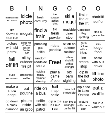 Hailey’s Ski Trip Bingo Card Bingo Card