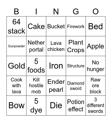Minecraft Bingo Card