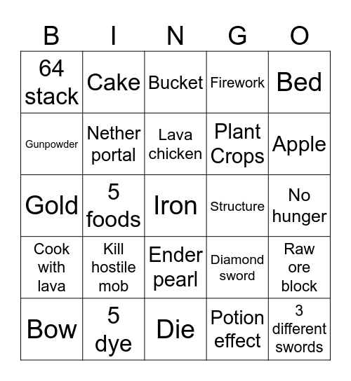 Minecraft Bingo Card