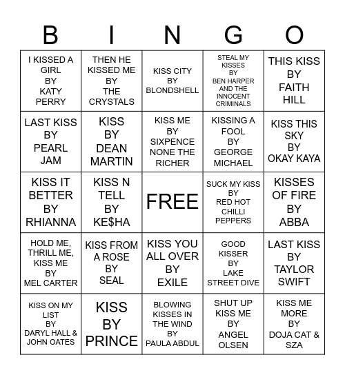 PUCKER UP! Bingo Card