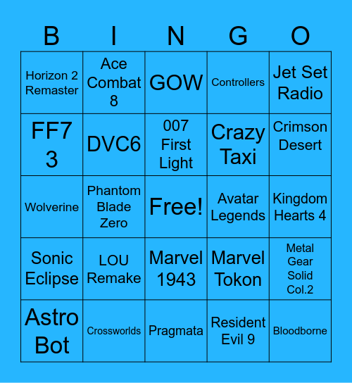 Sony State of Play 2026 Bingo Card Bingo Card