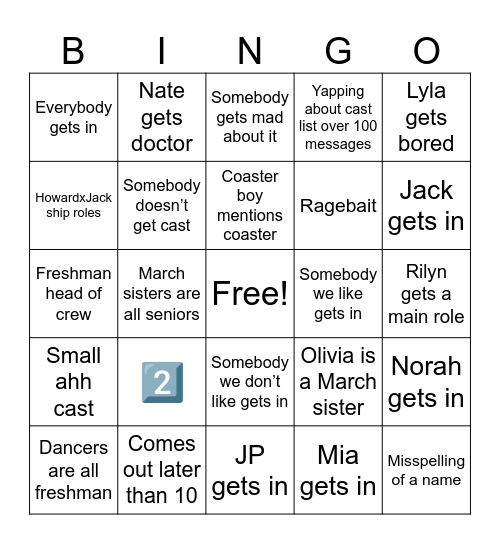 Cast list bingo Card