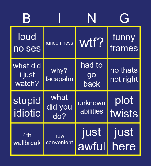 Cartoon Bingo Card