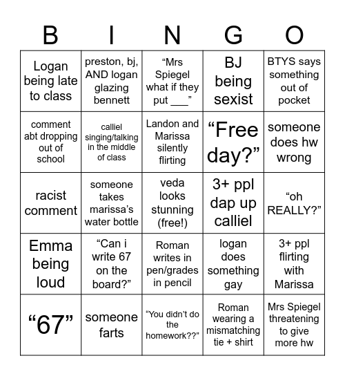 math class bingaur! Bingo Card