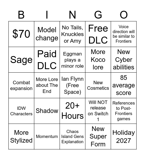 Frontiers 2 Bingo Card