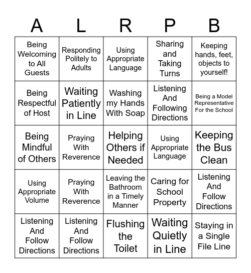 PBIS! Assemble! Bingo Card