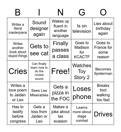 Cooper's 2026 Bingo Card Bingo Card