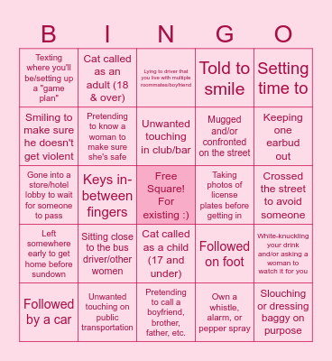 Sexual Harassment Bingo Card