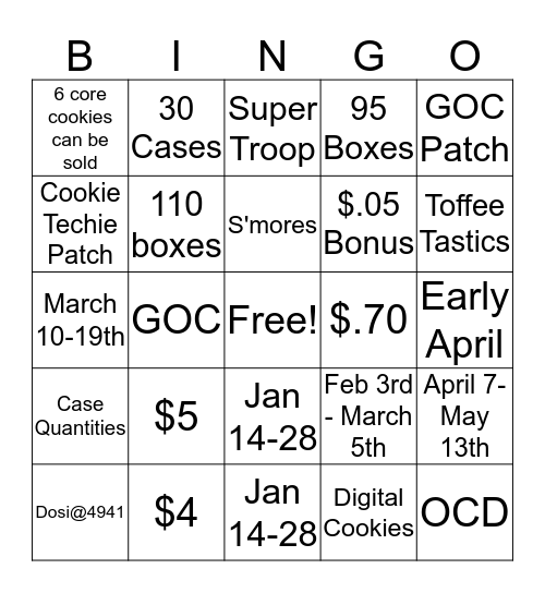 Girl Scout Cookies Bingo Card