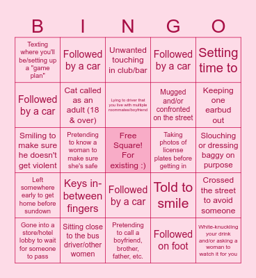 Sexual Harassment Bingo Card