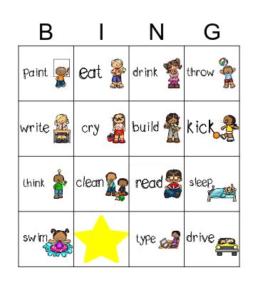 Action Words Bingo Card