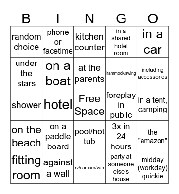 Sexy Time Bingo Card