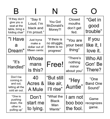 Black History Quotes/Sayings Bingo Card