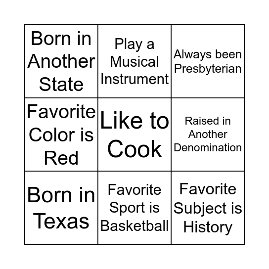 Getting to Know You Bingo Card