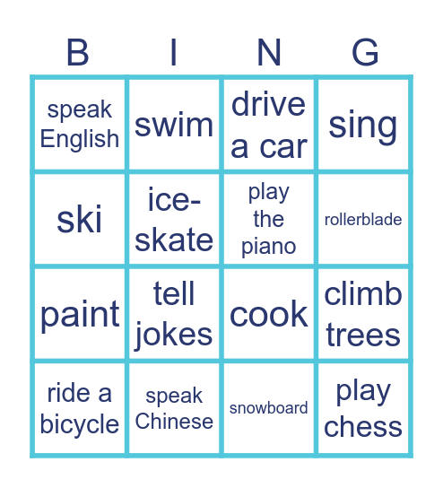 Activities Bingo Card