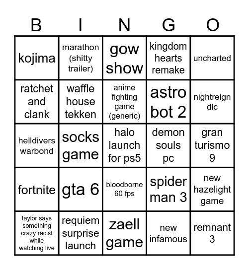 oli bingo card Bingo Card