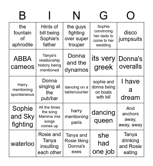 Mamma mia Bingo Card