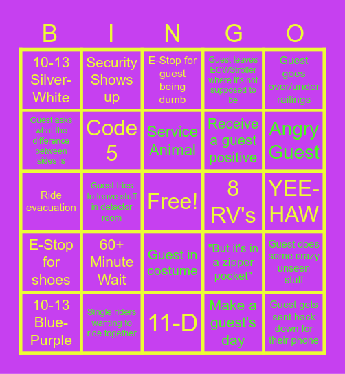 Stardust Racers BINGO Card