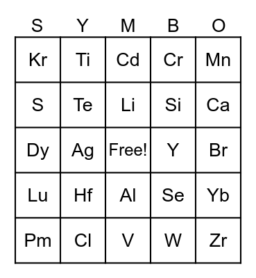 SYMBO Bingo Card