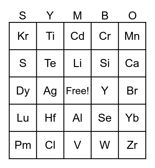 SYMBO Bingo Card