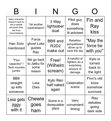Star Wars Episode 9 Predictions Bingo Card