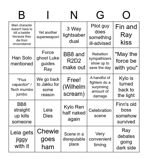 Star Wars Episode 9 Predictions Bingo Card