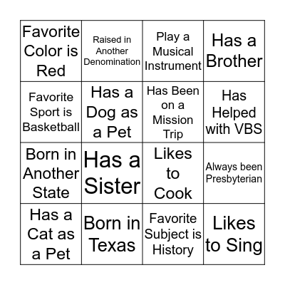 Getting to Know You Bingo Card