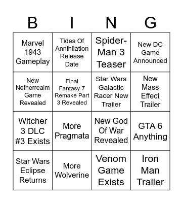 State Of Play Bingo Card